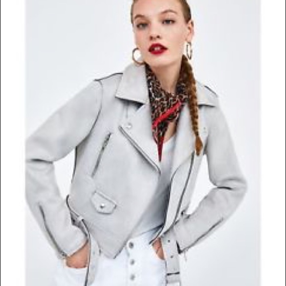 Zara light grey suede moto jacket